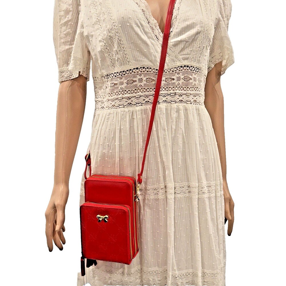 Chic Unlimited Red Crossbody Organizer – Dual-Zip Textured Mini Satchel